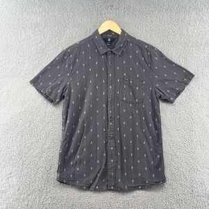 Volcom Modern Fit Button Shirt Mens Size L Gray Short Sleeves Pocket Geometric